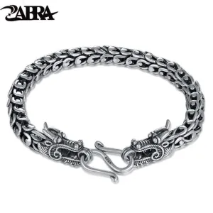 ZABRA Genuine 925 Sterling Silver Couple Dragon Bracelet Men Vintage Punk Rock Bracelets Biker Gothic Jewelry Pulsera Hombre