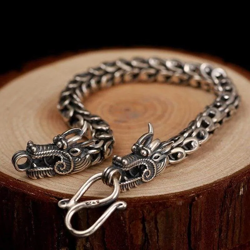 ZABRA Genuine 925 Sterling Silver Couple Dragon Bracelet Men Vintage Punk Rock Bracelets Biker Gothic Jewelry Pulsera Hombre