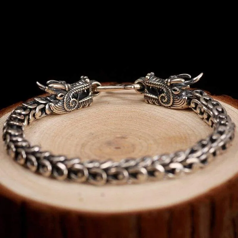 ZABRA Genuine 925 Sterling Silver Couple Dragon Bracelet Men Vintage Punk Rock Bracelets Biker Gothic Jewelry Pulsera Hombre